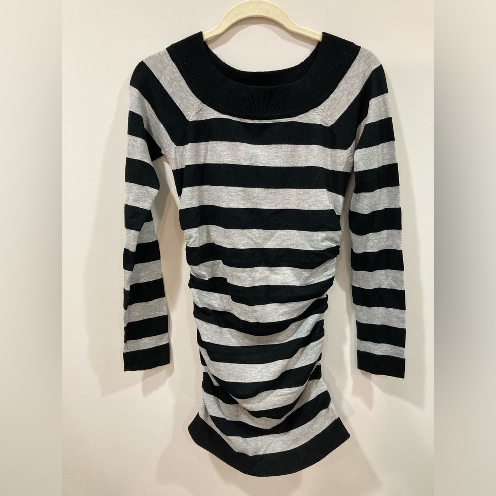 Derek Heart Black and Grey Striped Tight Bodycon Dress